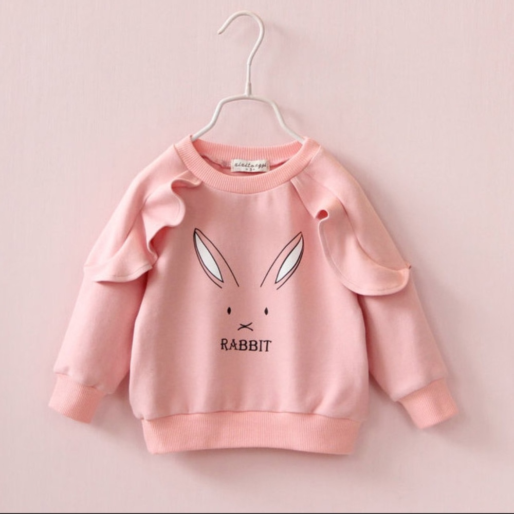 Girls Cotton Crewneck Cute Ruffle Pink Sweatshirts